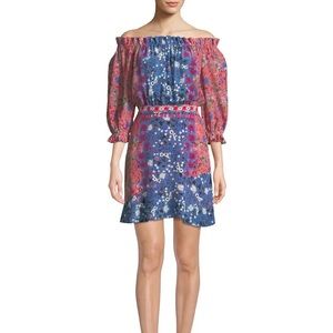 NWT Grace Off-the-Shoulder Floral-Print Silk Mini Dress